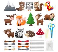 JTgugu 14 piezas Juego de costura para niños DIY Fieltro Artesanía Animales Coser a partir de 6 años Animales del Bosque Kit de Coser Animales del Bosque Arte Artesanía Formas de Animales de Peluche