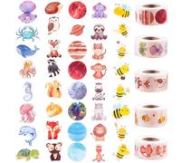 JTgugu 500 pegatinas de animales para niños, redondas, dibujos animados, pegatinas de recompensa, juego de pegatinas de animales, 5 rollos, 40 patrones para niños, estudiantes, amigos, amantes de los