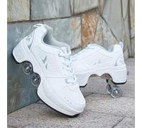 JTKDL Zapatos Multiusos 2 En 1 Hombres Mujeres Patines con Ruedas Deformables Zapatillas De Deporte Casuales Patines para Caminar Patinetas De Cuatro Ruedas Runaway,Silver-37