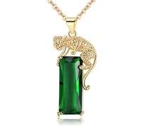 jtkhaweh Collar Colgante Cadena Hombre Mujer Joyas Necklace Collar Colgante De Cristal Verde con Incrustaciones De Pantera