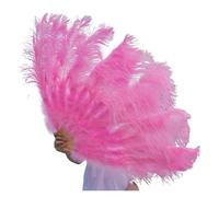 JTKSSCS Abanicos de Plumas 1/2 Piezas de Abanico Plumas Naturales for Plegable Mano Grande 13 Huesos 100/130 cm, decoración Artesanal for Carnaval, Boda, Escenario y Baile(Dark Pink,Small Fan 2pc)