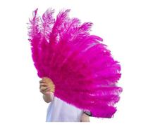 JTKSSCS Abanicos de Plumas 1/2 Piezas de abanicos Plumas Naturales 100/130 cm, Abanico Mano Plegable for Decorar Fiestas Halloween, for Danza del Vientre(Red,Big Fan 1pc)