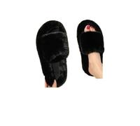 JTKSSCS Babuchas Mujer Pantuflas de piel gruesa una palabra, dobles, informales, algodón, for mujer, planas, felpa, con tiras cruzadas(Black 03,41)