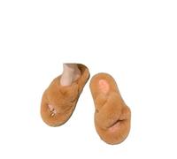 JTKSSCS Babuchas Mujer Pantuflas de piel gruesa una palabra, dobles, informales, algodón, for mujer, planas, felpa, con tiras cruzadas(Orange 02,42)