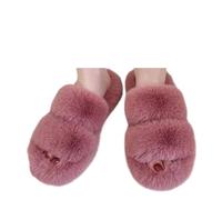JTKSSCS Babuchas Mujer Pantuflas de piel gruesa una palabra, dobles, informales, algodón, for mujer, planas, felpa, con tiras cruzadas(Pink,40)