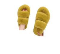 JTKSSCS Babuchas Mujer Pantuflas de piel gruesa una palabra, dobles, informales, algodón, for mujer, planas, felpa, con tiras cruzadas(Yellow,39)