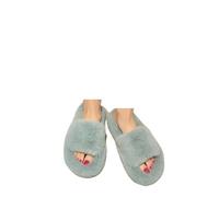 JTKSSCS Babuchas Mujer Pantuflas de piel gruesa una palabra, dobles, informales, algodón, for mujer, planas, felpa, con tiras cruzadas(Blue 03,38)