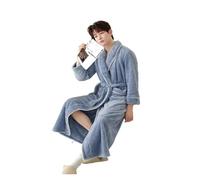 JTKSSCS Bata Hombre Camisón de otoño e invierno terciopelo doble cara, albornoz hotel Love, bata larga coral cómoda(Sea-Blue1,XL)