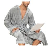JTKSSCS Bata Hombre Men's Long Robe Hooded Kimono Bathrobe Gown Homewear Autumn Winter Thicken Warm Sleepwear Casual Nightwear(Gray Hooded,S)