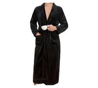 JTKSSCS Bata Hombre Men's Long Robe Hooded Kimono Bathrobe Gown Homewear Autumn Winter Thicken Warm Sleepwear Casual Nightwear(Black,S)
