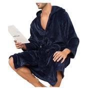 JTKSSCS Bata Hombre Men's Long Robe Hooded Kimono Bathrobe Gown Homewear Autumn Winter Thicken Warm Sleepwear Casual Nightwear(Blue Hooded,XL)