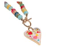 JTKSSCS Collar Largo Mujer Collar con colgante de corazón cuentas vidrio colores for mujer, accesorios diseño moda(Color 01)