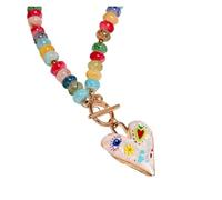 JTKSSCS Collar Largo Mujer Collar con colgante de corazón cuentas vidrio colores for mujer, accesorios diseño moda(Color 05)