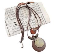 JTKSSCS Collar Largo Mujer Collar con colgante de hoja pluma, estilo étnico vintage, doble capa, cadena larga cera(Color 02)