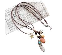 JTKSSCS Collar Largo Mujer Collar con colgante de hoja pluma, estilo étnico vintage, doble capa, cadena larga cera(Color 03)