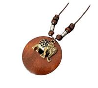 JTKSSCS Collar Largo Mujer Collar con colgante de madera redondo hojas étnicas vintage for mujer y hombre, cadena flores retro, joyería(Color7)