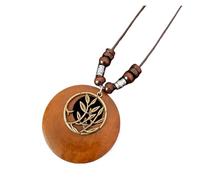 JTKSSCS Collar Largo Mujer Collar con colgante de madera redondo hojas étnicas vintage for mujer y hombre, cadena flores retro, joyería(Color8)