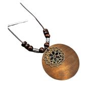 JTKSSCS Collar Largo Mujer Collar con colgante de madera redondo hojas étnicas vintage for mujer y hombre, cadena flores retro, joyería(Color3)