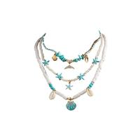 JTKSSCS Collar Largo Mujer Collar vintage de múltiples capas con estrellas mar y conchas for mujer, étnico, hecho a mano, cuentas cola pez