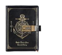 JTKSSCS Diario Con Candado Cuaderno con contraseña de papelería, cuaderno Retro A5 con cerradura, libro diario resistente a las manchas, diario for viajeros, escritura(Black)