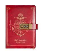 JTKSSCS Diario Con Candado Cuaderno con contraseña de papelería, cuaderno Retro A5 con cerradura, libro diario resistente a las manchas, diario for viajeros, escritura(Red)