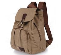 JTKSSCS Mochila Escolar Mochila de lona for mujer, bolso de viaje Vintage de algodón puro, bolsos escolares con cordón a la moda for ordenador portátil, bolso de hombro for chicas adolescentes(Khaki)