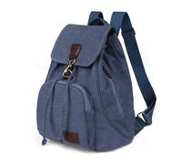 JTKSSCS Mochila Escolar Mochila de lona for mujer, bolso de viaje Vintage de algodón puro, bolsos escolares con cordón a la moda for ordenador portátil, bolso de hombro for chicas adolescentes(Blue)