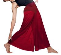 JTKSSCS Pantalones de Entrenamiento de Danza Pantalones de Baile Malla for niñas y Mujeres, Traje Ballet Moderno, Ropa Interior, Pantalones Pierna Larga Ancha lírica contemporánea(Dark Red,IC)