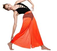 JTKSSCS Pantalones de Entrenamiento de Danza Pantalones de Baile Malla for niñas y Mujeres, Traje Ballet Moderno, Ropa Interior, Pantalones Pierna Larga Ancha lírica contemporánea(Orange,LC)