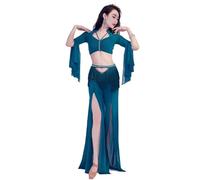 JTKSSCS Traje Danza Oriental Ropa de actuación de Danza del Vientre for Mujer, Vestido de Baile Elegante de Diosa, Top + Pantalones con borlas, Ropa de Baile Profesional, 2 uds.(Blue,L)
