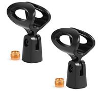 JTLAU Clip de micrófono ajustable para soporte, clip de micrófono universal para micrófonos de mano con cable, incluye adaptadores de tornillo macho de 5/8 pulgadas a hembra de 3/8 pulgadas, negro