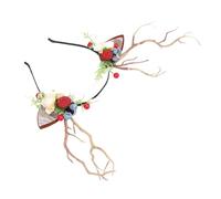 JTLB Diadema de madera de ciervo, diadema de reno, flor de hada, con orejas de encaje, aro de pelo de rama natural para mujeres y niñas, accesorios de Cosplay para (Tipo 3)
