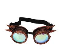 JTLB Gafas Steampunk, Kaleidoscope Rave Goggles Rainbow Crystal Lenses Ajustable Trippy Psychedelic Steampunk Gafas Cosplay Punk Goggle para Hombres Mujeres(Bronce Púrpura)