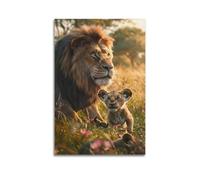 JTLFXY Póster de arte de animales León en el pastizal, póster decorativo de lienzo para pared e impresión artística moderna de decoración de dormitorio familiar, 60 x 90 cm