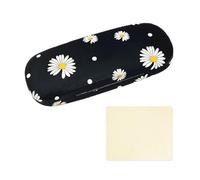 JTMKYO 1 funda para gafas de margarita, con 1 paño de gafas amarillo, funda rígida unisex, adecuado para estudios, trabajo y viajes, Negro , Talla única