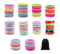 JTMKYO 1 juego de 100 coleteros de colores para niñas con 1 bolsa de terciopelo, cuerda elástica, mini accesorios para el pelo para niños, lazos decorativos