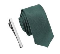 JTMKYO 1 Pieza De Corbata Para Hombre, 1 Pieza De Clip De Corbata, Corbata De Sarga De Color Sólido, Corbata De Negocios Y Boda Para Hombre, Pañuelo De Bolsillo De Corbata De Moda, (Verde Oscuro)
