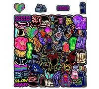 JTMKYO 100 pegatinas decorativas de neón impermeables, estilo graffiti, multicolor, PVC autoadhesivo, para portátiles, botellas de agua, maletas, etc.