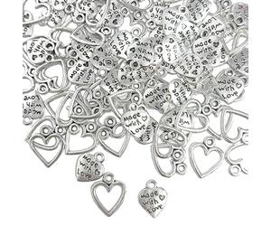 JTMKYO 100 piezas de colgante de corazón plata, agujeros para manualidades, accesorios de grabado retro, adecuados para pulseras y collares, 1,2*1,4cm