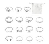 JTMKYO 15 anillos con 1 bolsa de almacenamiento blanca, anillos de tobillo, anillos para mujer, anillos apilables, anillos para el tobillo de aleación, anillos de cristal, joyas para los dedos,