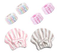JTMKYO 2 gorras de secado de pelo de terciopelo coral y 4 correas de mano, bolsa para toallas de pelo con lazo, secado rápido, portátil, toalla de secado dulce para niñas y mujeres