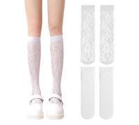 JTMKYO 2 Pares de Calcetines de Encaje Para Mujer, Translúcidos Hasta La Pantorrilla, Antideslizantes Hasta El Muslo, Medias