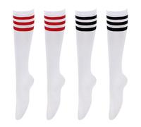 JTMKYO 2 Pares de Medias a Rayas para Mujer - Calcetines Largos Horizontales Triples para Pantorrilla, Versátiles y Altos - Calientapiernas