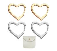 JTMKYO 2 pares de pendientes en forma de corazón para niñas, 1 par de plata y 1 par de oro, con 1 bolsa de almacenamiento, pendientes de aro, fáciles de almacenar