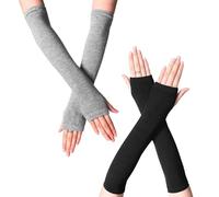 JTMKYO 2 piezas de dedos de media manga, guantes sin dedos para mujer, calentadores de brazos, guantes largos negros sin dedos, mangas de punto, adecuados para decoración de otoño e invierno y calor,