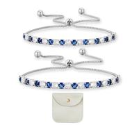 JTMKYO 2 pulseras azules y blancas con 1 bolsa de almacenamiento blanca, pulsera de la amistad, accesorios de joyería de diamantes, pulsera ajustable de estrás, 3mm, Metal, plata