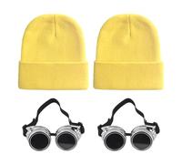 JTMKYO 2 sombreros amarillos, 2 gafas plateadas brillantes, gafas steampunk, sombreros cálidos de invierno, disfraces de Halloween, adecuados para hombres y mujeres, amarillo, Talla única