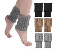 JTMKYO 3 Calentadores de Piernas de Punto, Calcetines Cortos de Invierno Con Botones, Fundas Para Botas Térmicas, Para Mantener los Pies Calientes en Invierno, Negro