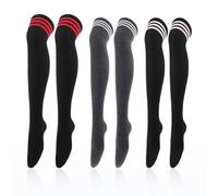 JTMKYO 3 Pares de Calcetines Altos para Mujer, Calentadores de Piernas para Uso Diario, Cosplay, Dance y Yoga (Negro, Gris, Rojo)