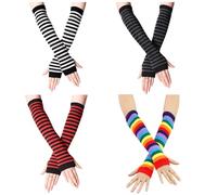 JTMKYO 4 guantes largos a rayas para mujer, con mangas de dedos, guantes térmicos de punto, guantes sin dedos, guantes de moda, adecuados para llevar caliente en otoño e invierno, Negro, blanco, rojo,